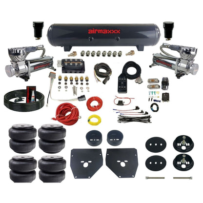 AccuAir VU4 dual 580 chrome compressors steel tank airlift bags air ride kit for 1963–1972 Chevy C10/C20/C30 KC1063-580C2-57S-VU4-7BK-WK-HFD26