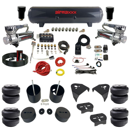 AccuAir VU4 dual 580 chrome compressors steel tank airlift bags air ride kit for 1999–2006 Silverado/Sierra KGM99-580C2-57S-VU4-7BK-WK-HFD26