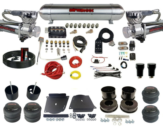 AccuAir VU4 dual 580 chrome raw aluminum tank & bags air ride kit for 1964–1972 GM A-Body KABDY-580C2-57ARW-VU4-7BK-WK-HF