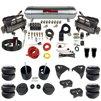 AccuAir VU4 dual X-series compressors aluminum tank airlift bags air ride kit for 1999–2006 Silverado/Sierra KGM99-XB2-57ARW-VU4-7BK-WK-HFD26