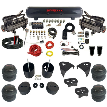 AccuAir VU4 dual X-series compressors steel tank 2600 bags air ride kit for 1999–2006 Silverado/Sierra GM99-XB2-57S-VU4-7BK-WK-HF