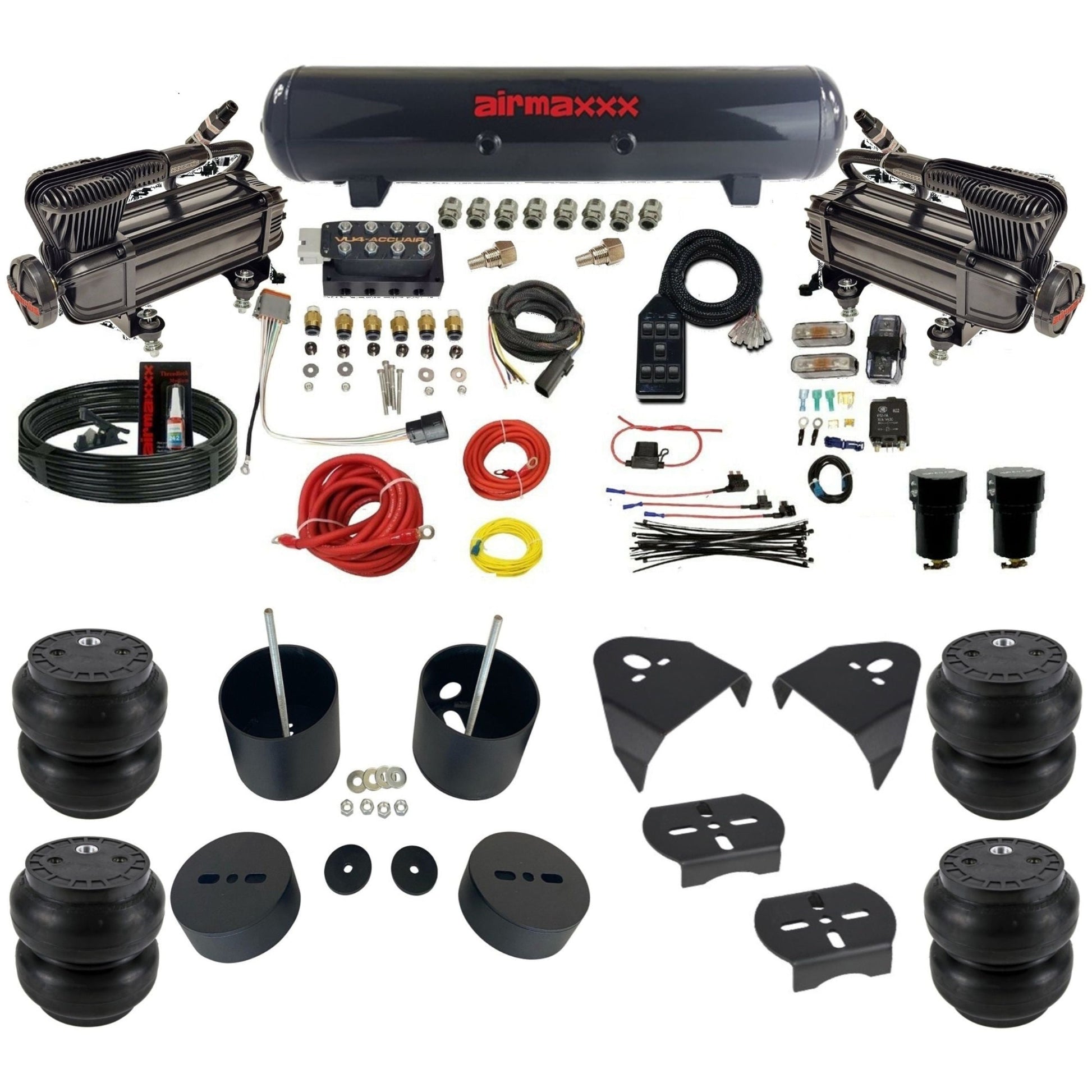 AccuAir VU4 dual X-series compressors steel tank slam bags air ride kit for 1999–2006 Silverado/Sierra GM99-XB2-57S-VU4-7BK-WK-HFSS7