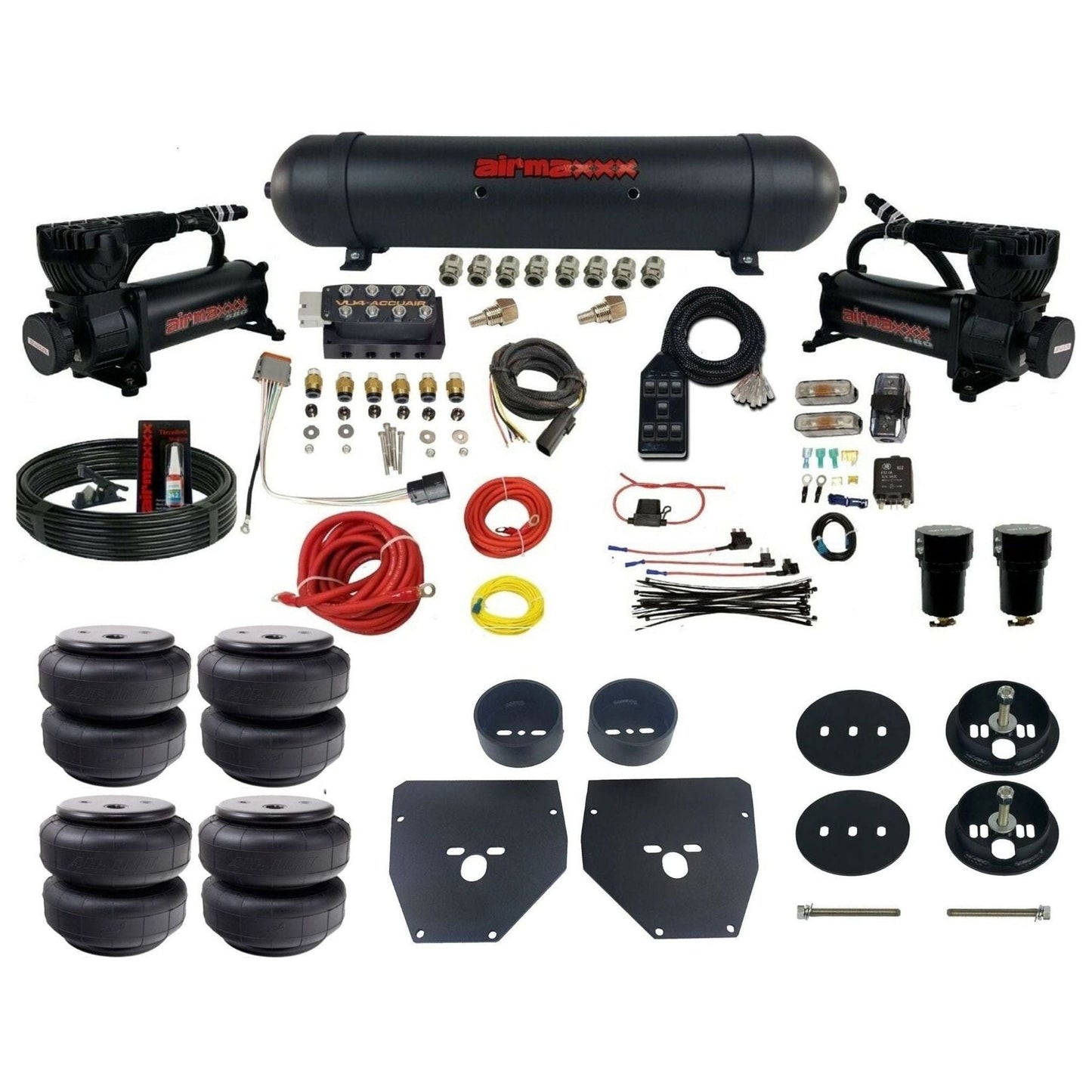 AccuAir VU4 dual black 580 compressors aluminum tank airlift bags air ride kit for 1963–1972 C10/C20/C30 KC1063-580B2-57ABK-VU4-7BK-WK-HFD26