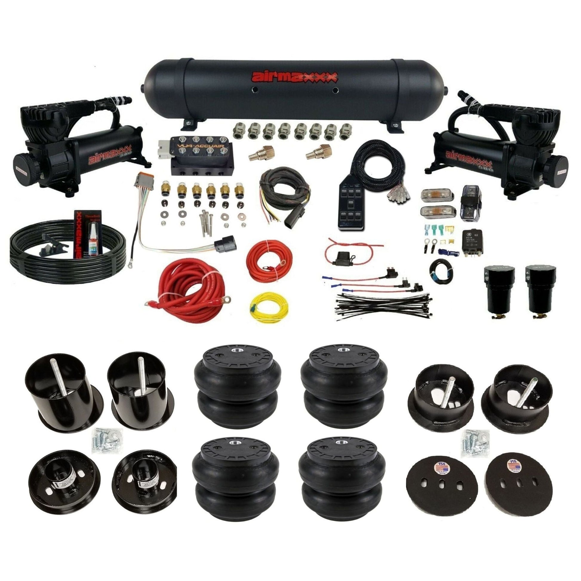 AccuAir VU4 dual black 580 compressors aluminum tank slam bags air ride kit for 1963–1964 Cadillac KCAD63-580B2-57ABK-VU4-7BK-WK-HFSS7