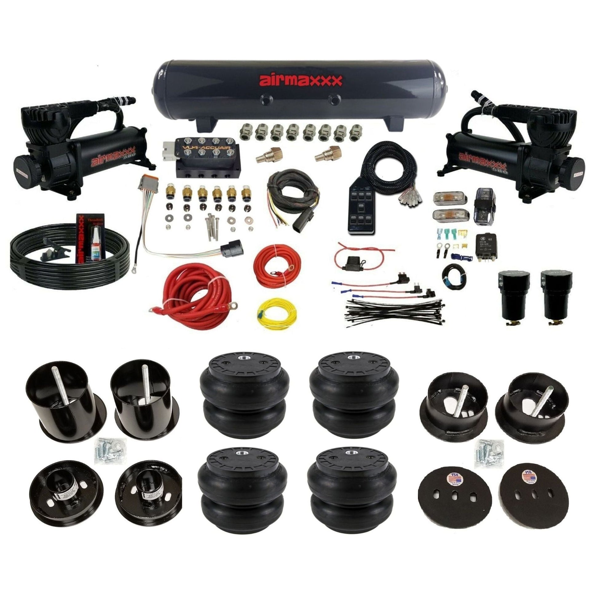 AccuAir VU4 dual black 580 compressors steel tank slam bags air ride kit for 1963–1964 Cadillac KCAD63-580B2-57S-VU4-7BK-WK-HFSS7