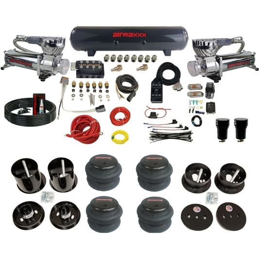 AccuAir VU4 dual chrome 580 compressors steel tank 2600 bags air ride kit for 1963–1964 Cadillac KCAD63-580C2-57S-VU4-7BK-WK-HF