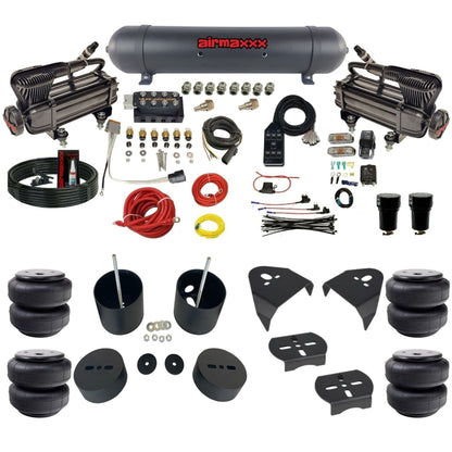 AccuAir VU4 dual x-series compressors aluminum tank airlift bags air ride kit for 1999–2006 Silverado/Sierra KGM99-XB2-57ABK-VU4-7BK-WK-HFD26