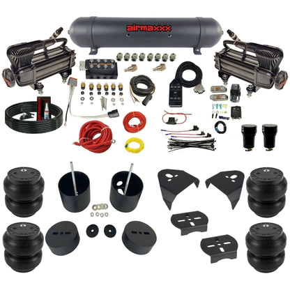 AccuAir VU4 dual x-series compressors aluminum tank slam bags air ride kit for 1999–2006 Silverado/Sierra KGM99-XB2-57ABK-VU4-7BK-WK-HFSS7