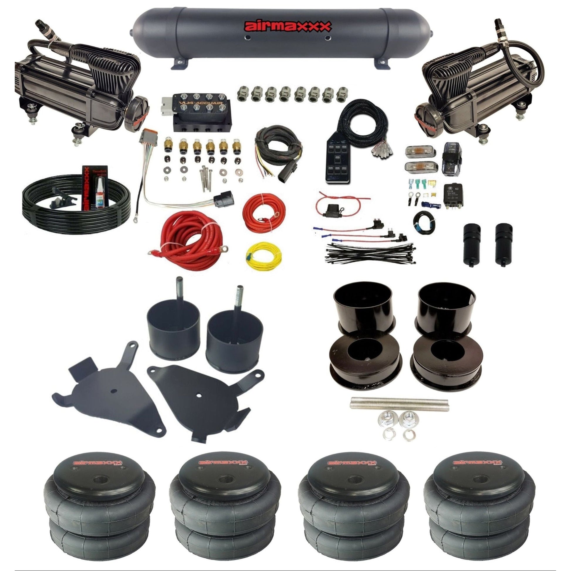 AccuAir VU4 dual x-series compressors aluminum tank 2500 bags air ride kit for 1978–1988 GM G-Body KGBDY-XB2-57ABK-VU4-7BK-WK-HF