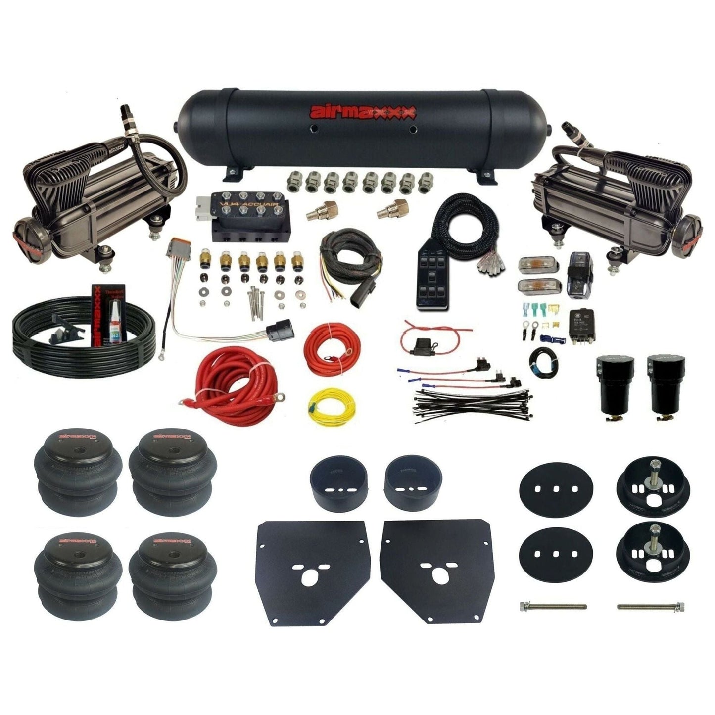 AccuAir VU4 dual x-series compressors aluminum tank 2600 bags air ride kit for 1963–1972 C10/C20/C30 KC1063-XB2-57ABK-VU4-7BK-WK-HF