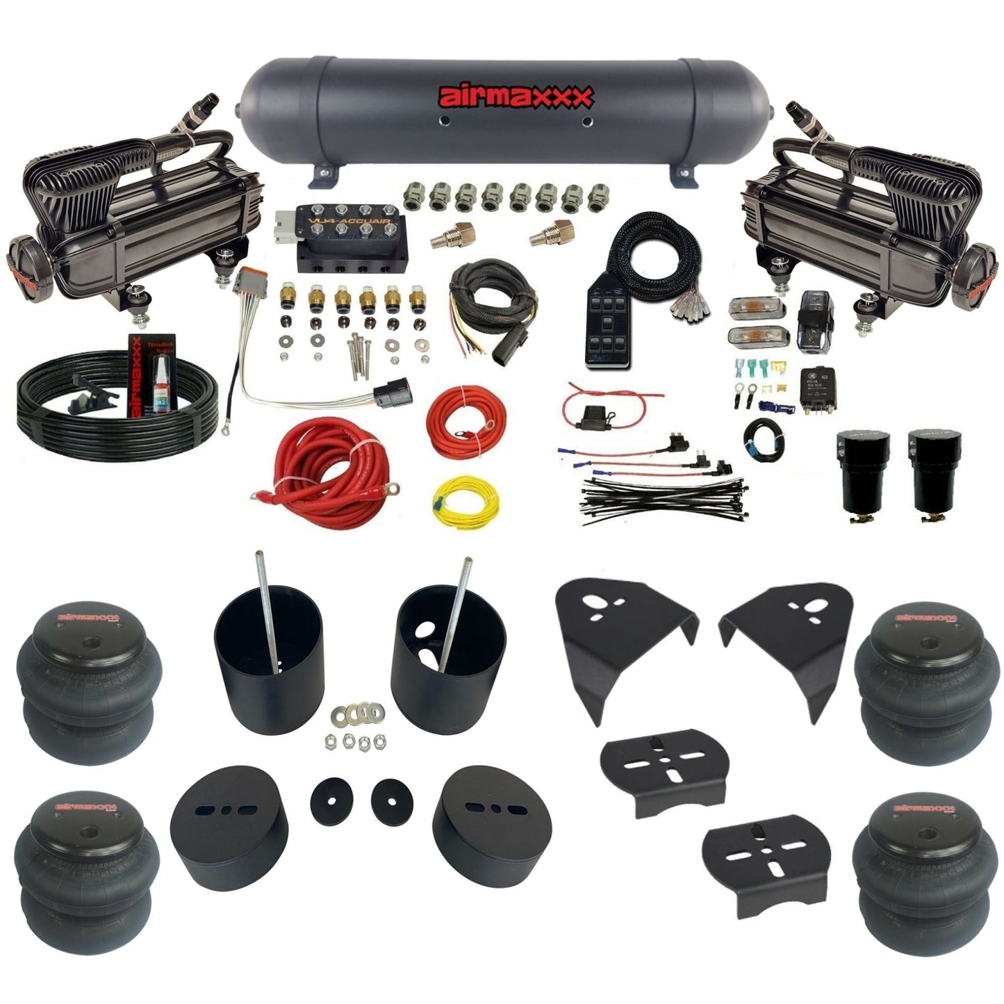 AccuAir VU4 dual x-series compressors aluminum tank 2600 bags air ride kit for 1988–1998 Silverado/Sierra 1500 KGM88-XB2-57ABK-VU4-7BK-WK-HF