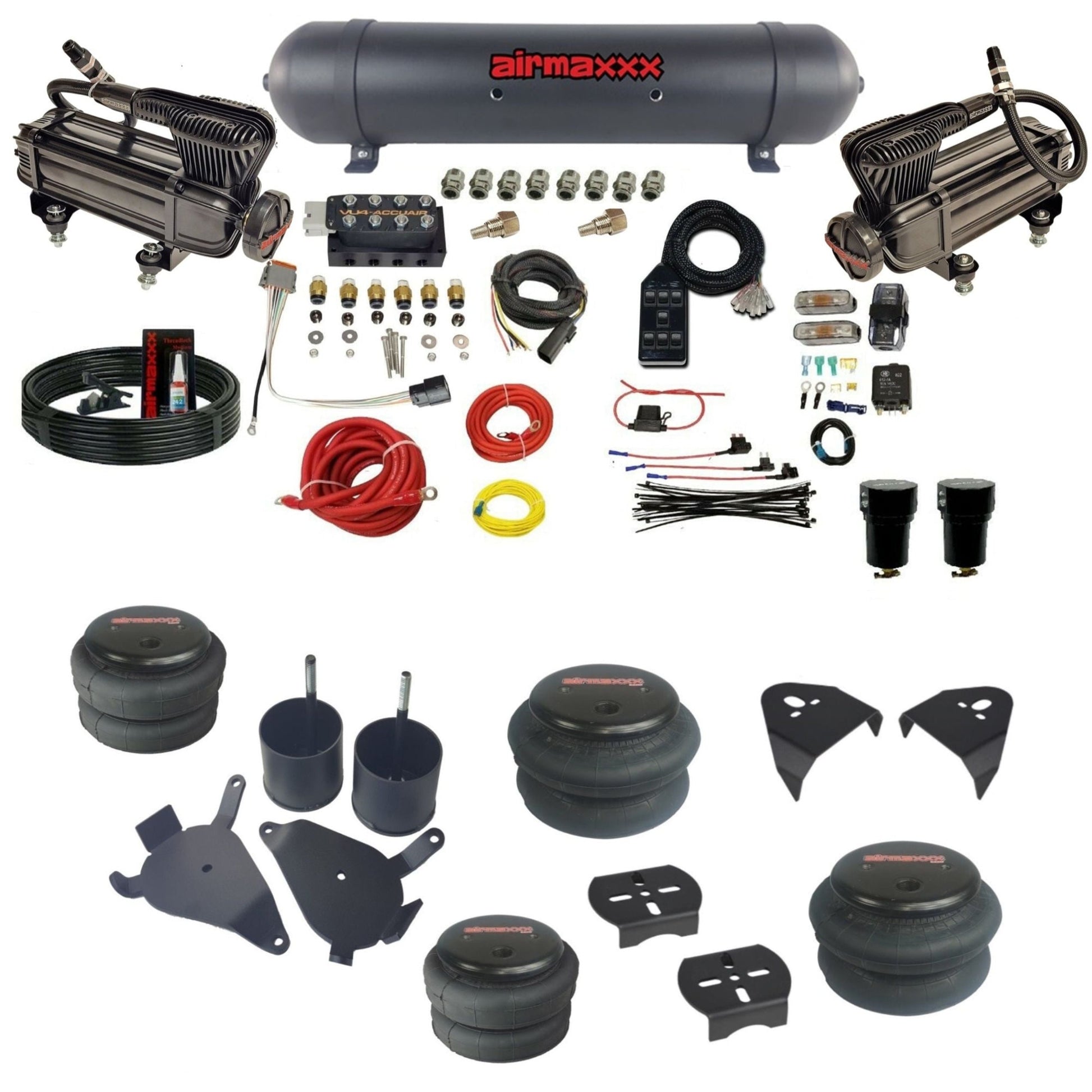 AccuAir VU4 dual x-series compressors aluminum tank bags air suspension kit for S10 KS10-XB2-57ABK-VU4-7BK-WK-HF