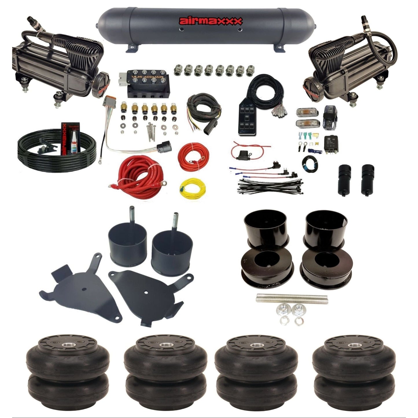 AccuAir VU4 dual x-series compressors aluminum tank slam bags air ride kit for 1978–1988 GM G-Body KGBDY-XB2-57ABK-VU4-7BK-WK-HFSS6
