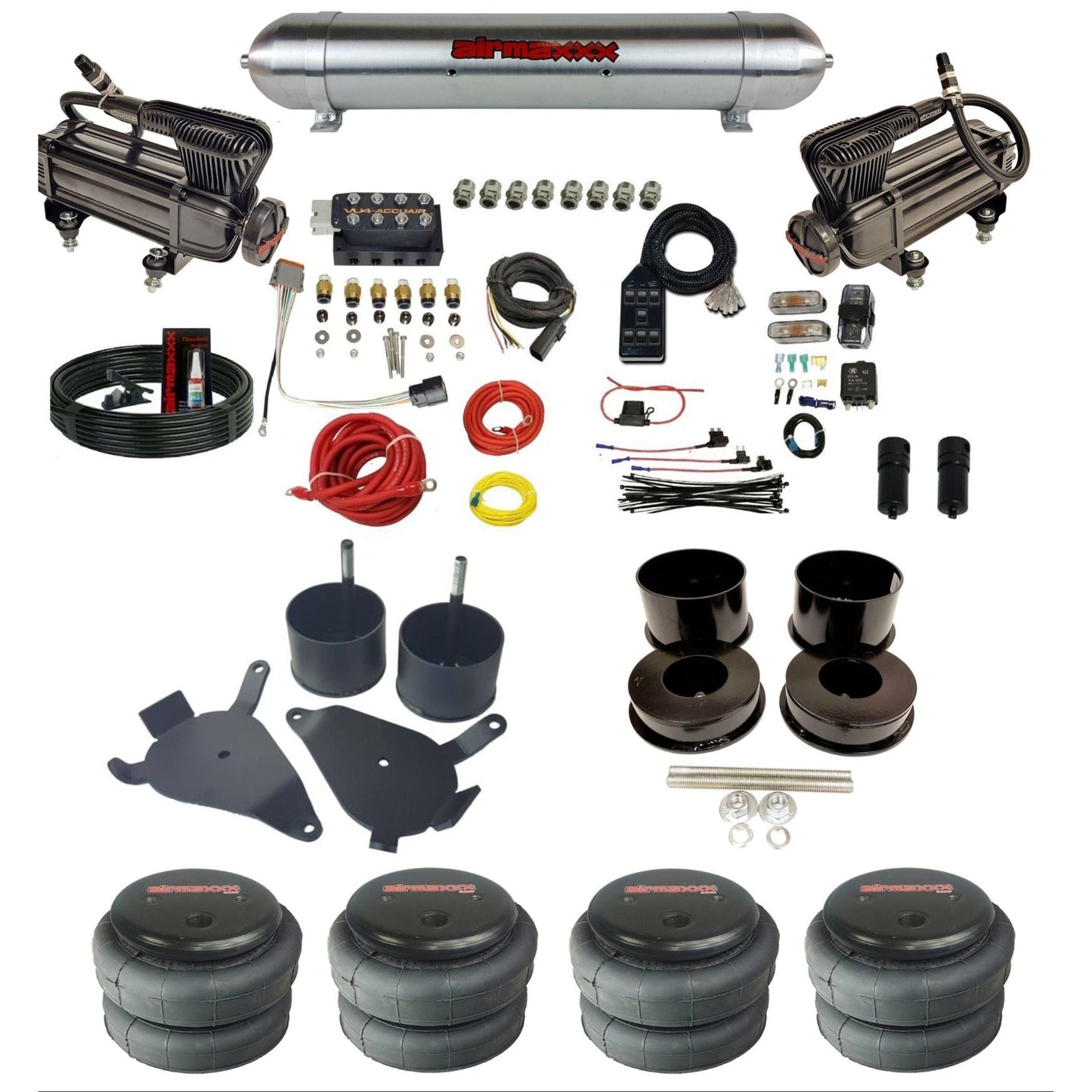 AccuAir VU4 dual x-series compressors raw aluminum tank 2500 bags air ride kit for 1978–1988 GM G-Body KGBDY-XB2-57ARW-VU4-7BK-WK-HF