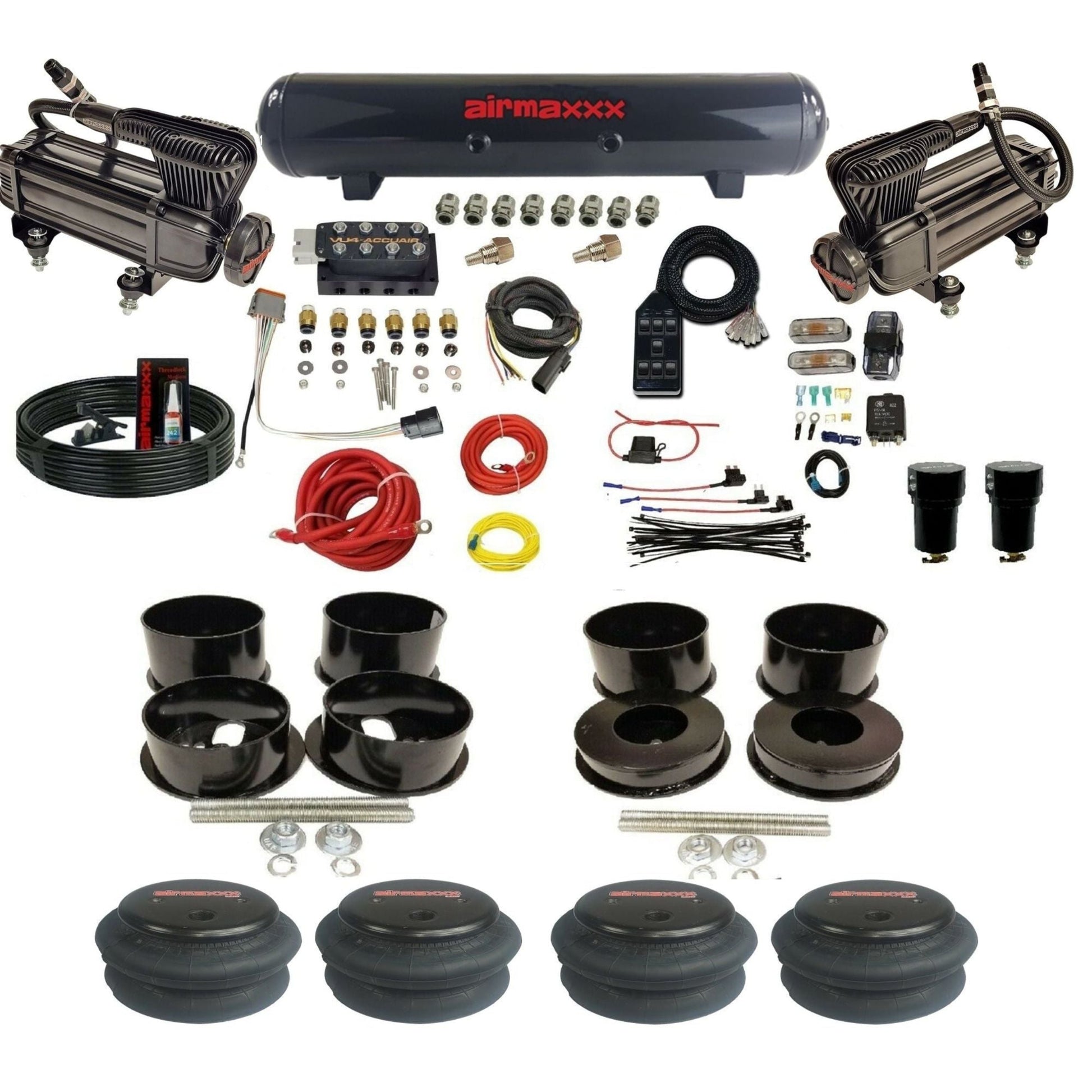 AccuAir VU4 dual x-series compressors steel tank 2600 bags air ride kit for 1971–1996 GM B-Body KBBDY-XB2-57S-VU4-7BK-WK-HF