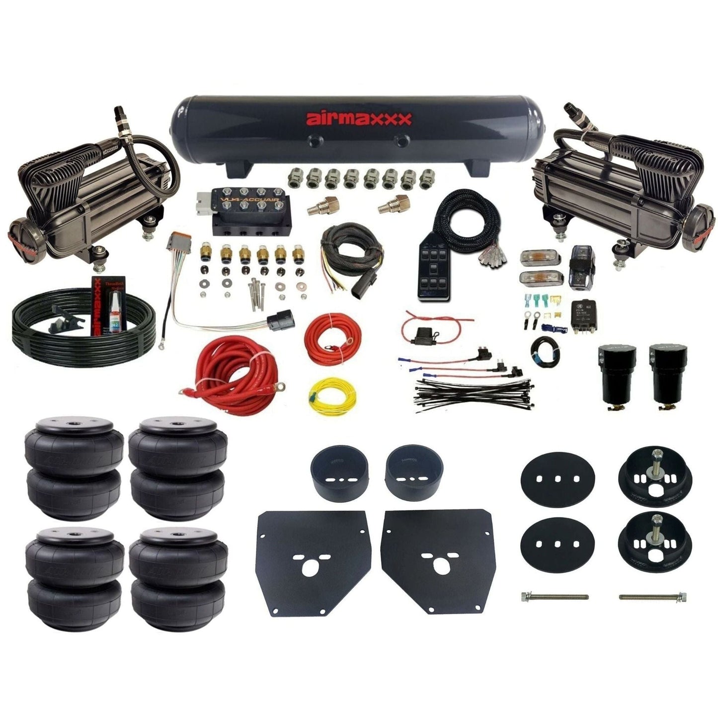 AccuAir VU4 dual x-series compressors steel tank airlift bags air ride kit for 1963–1972 C10/C20/C30 KC1063-XB2-57S-VU4-7BK-WK-HFD26
