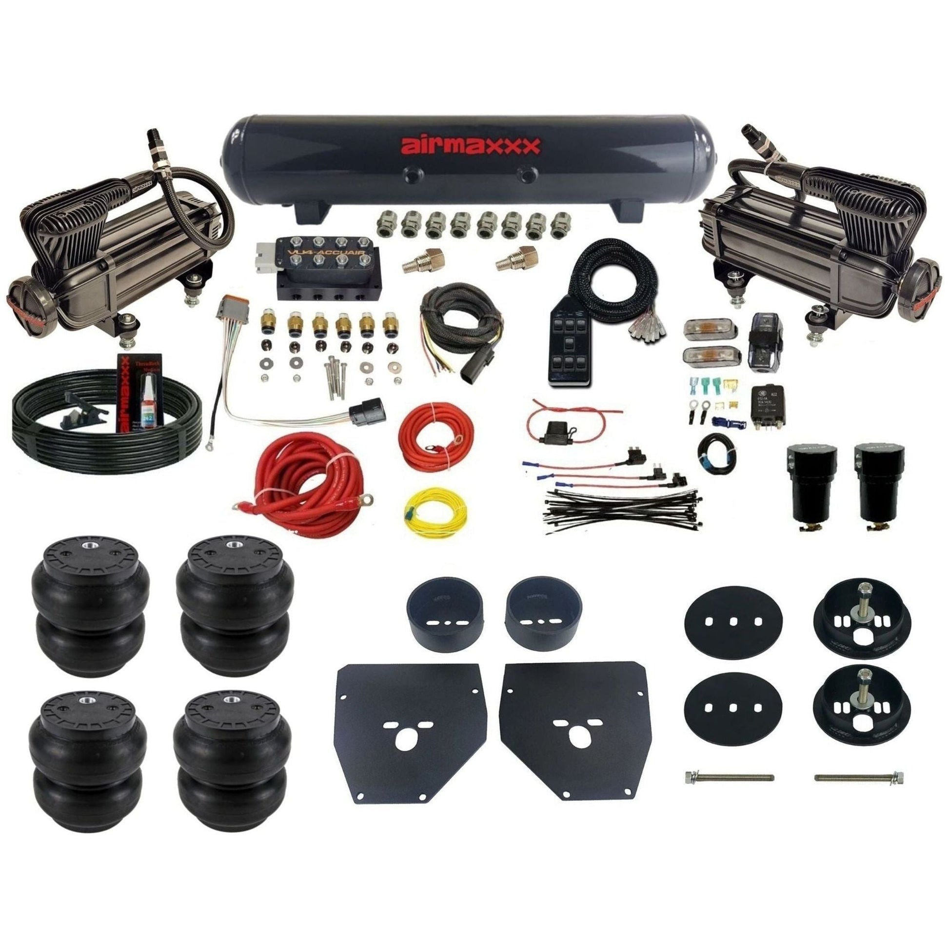 AccuAir VU4 dual x-series compressors steel tank slam bags air ride kit for 1963–1972 C10/C20/C30 KC1063-XB2-57S-VU4-7BK-WK-HFSS7