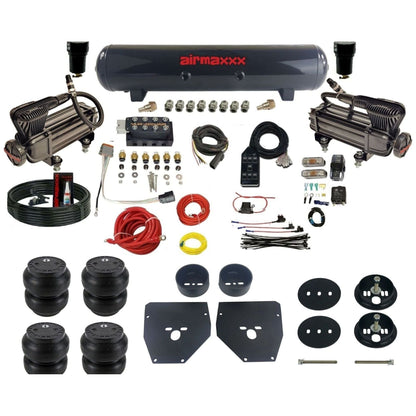 AccuAir VU4 dual x-series compressors steel tank slam bags air ride kit for 1963–1972 Chevy C10/C20/C30 KC1063-XB2-57S-VU4-7BK-WK-HFSS7