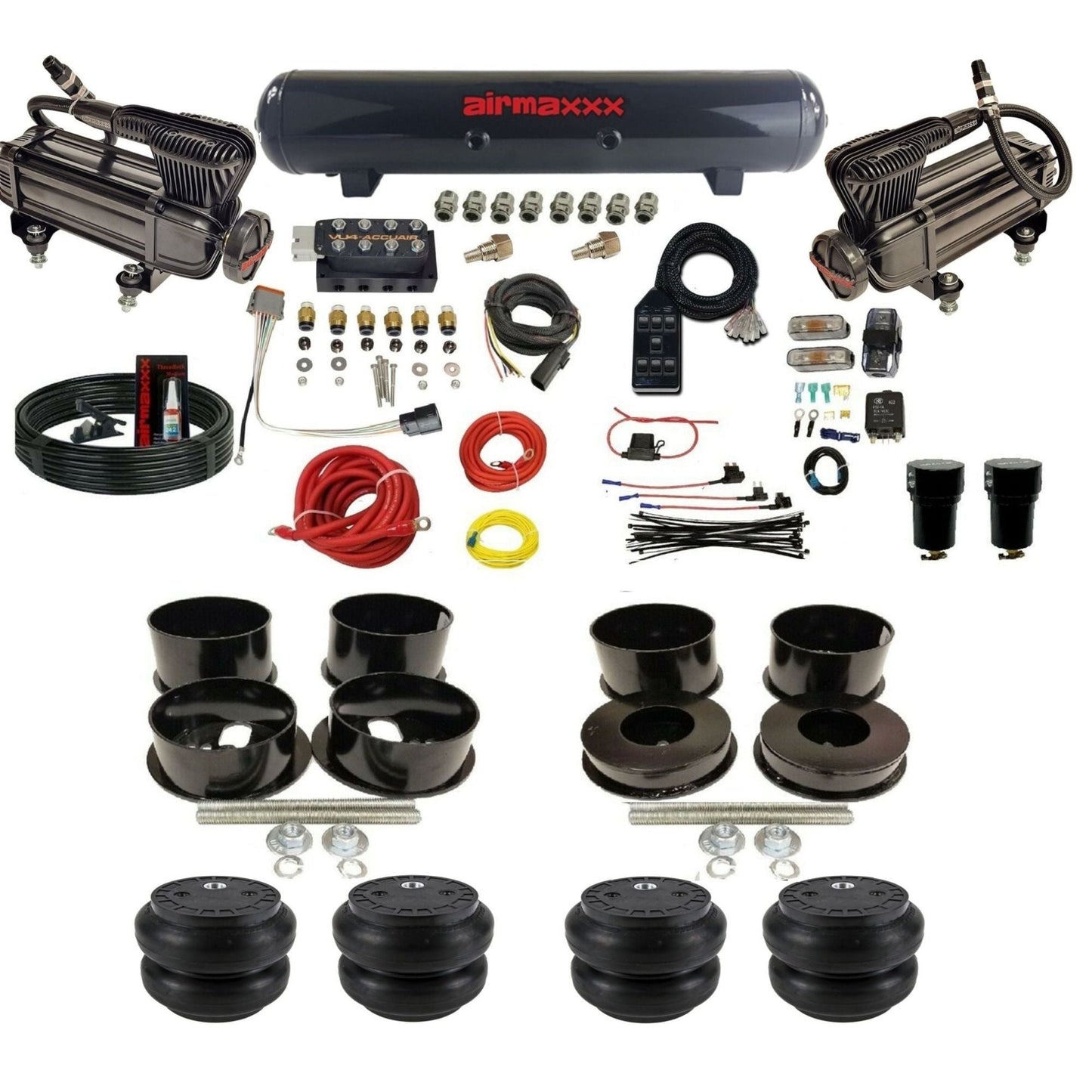AccuAir VU4 dual x-series compressors steel tank slam bags air ride kit for 1971–1996 GM B-Body KBBDY-XB2-57S-VU4-7BK-WK-HFSS7