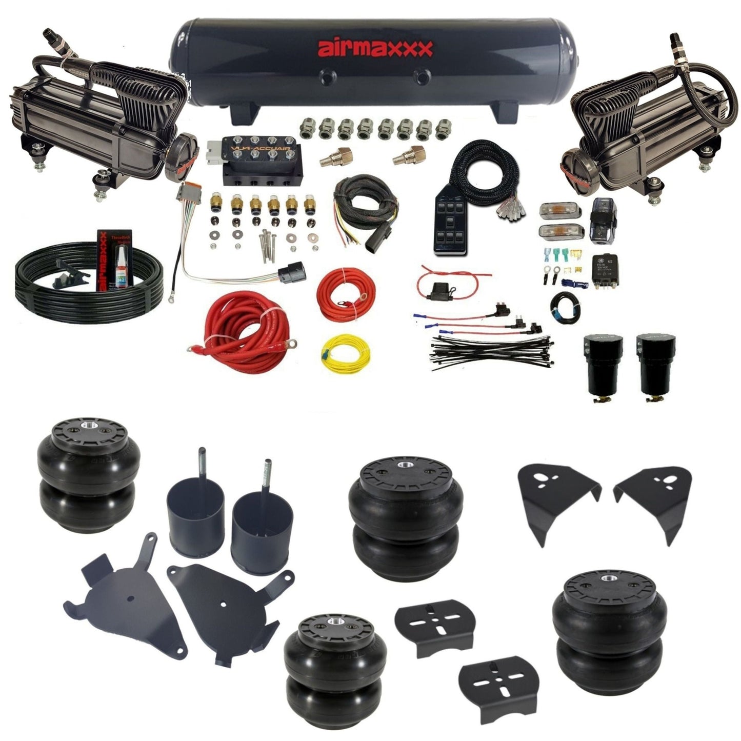 AccuAir VU4 dual x-series compressors steel tank slam bags air suspension kit for S10 KS10-XB2-57S-VU4-7BK-WK-HFSS6SS7
