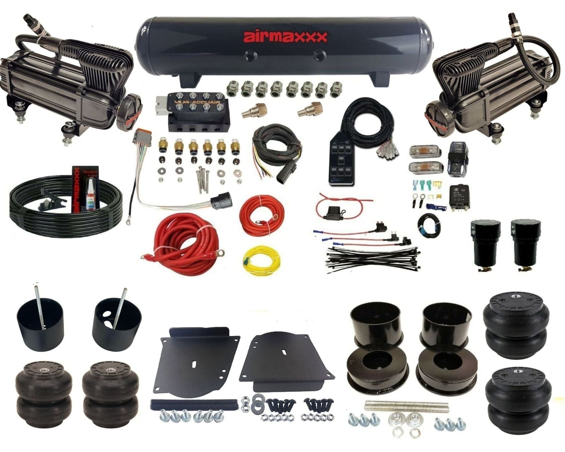 AccuAir VU4 dual x-series steel tank & slam bags air ride kit for 1964–1972 GM A-Body KABDY-XB2-57S-VU4-7BK-WK-HFSS6SS7