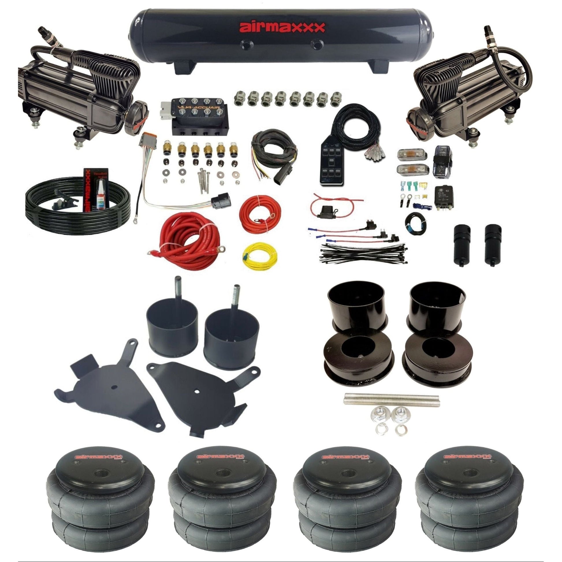 AccuAir VU4 dual x-series compressors steel tank 2500 bags air ride kit for 1978–1988 GM G-Body KGBDY-XB2-57S-VU4-7BK-WK-HF