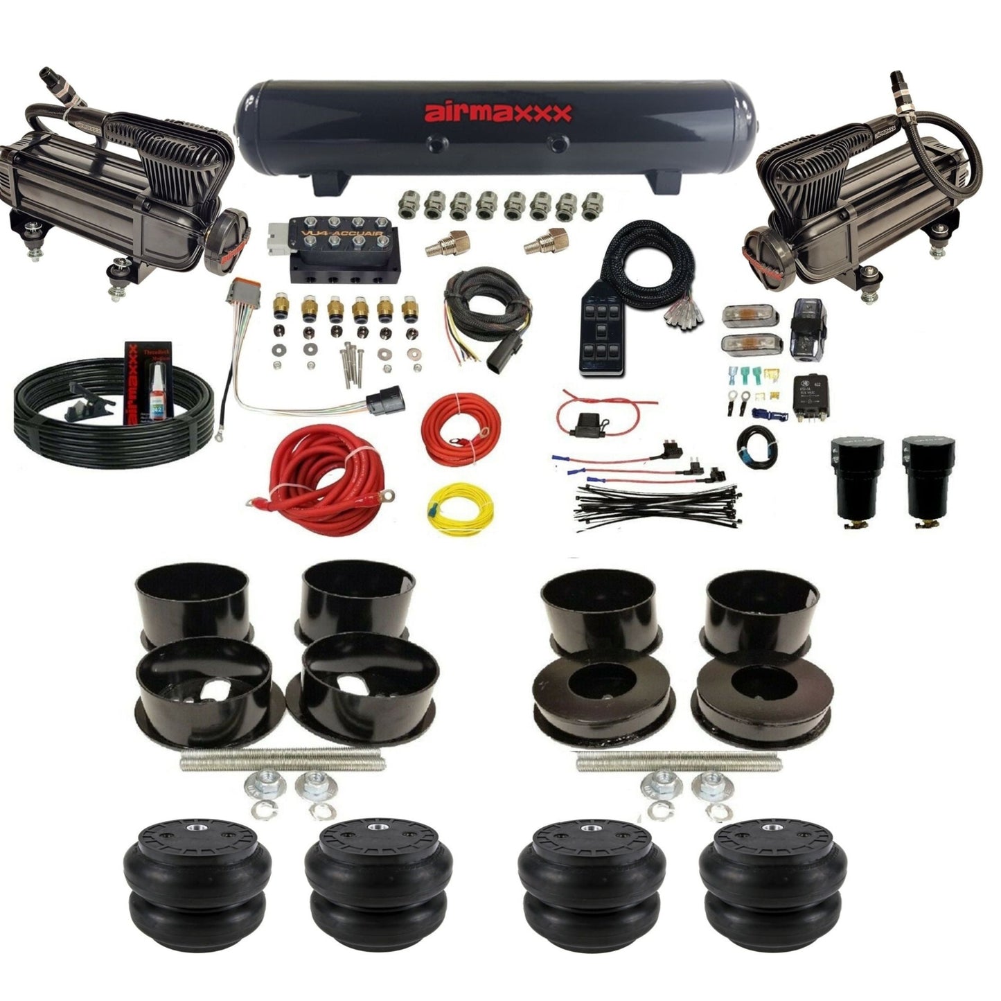 AccuAir VU4 dual x-series compressors steel tank slam bags air ride kit for 1971–1996 GM B-Body KBBDY-XB2-57S-VU4-7BK-WK-HFSS7