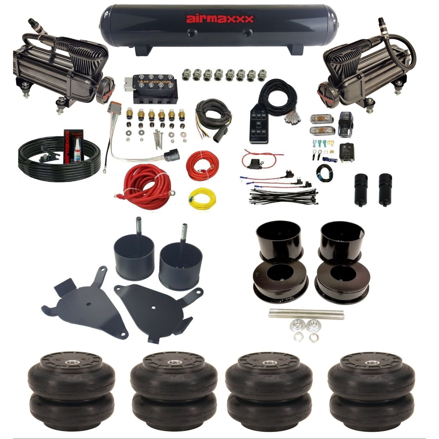 AccuAir VU4 dual x-series compressors steel tank slam bags air ride kit for 1978–1988 GM G-Body KGBDY-XB2-57S-VU4-7BK-WK-HFSS6