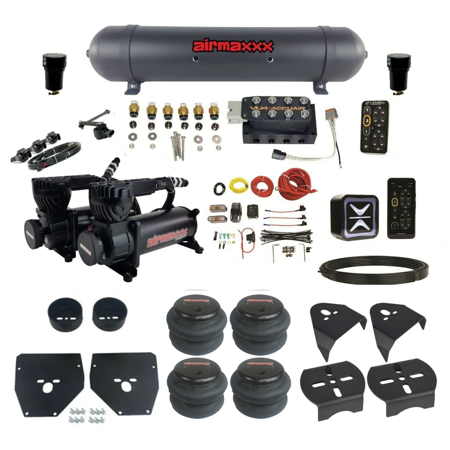 AccuAir e-Level+ Height+ Dual 580 black compressors aluminum tank 2600 bags air kit for 1973–1987 Chevy C10 KC1073-580B2-57ABK-VU4EHT-WK-HF