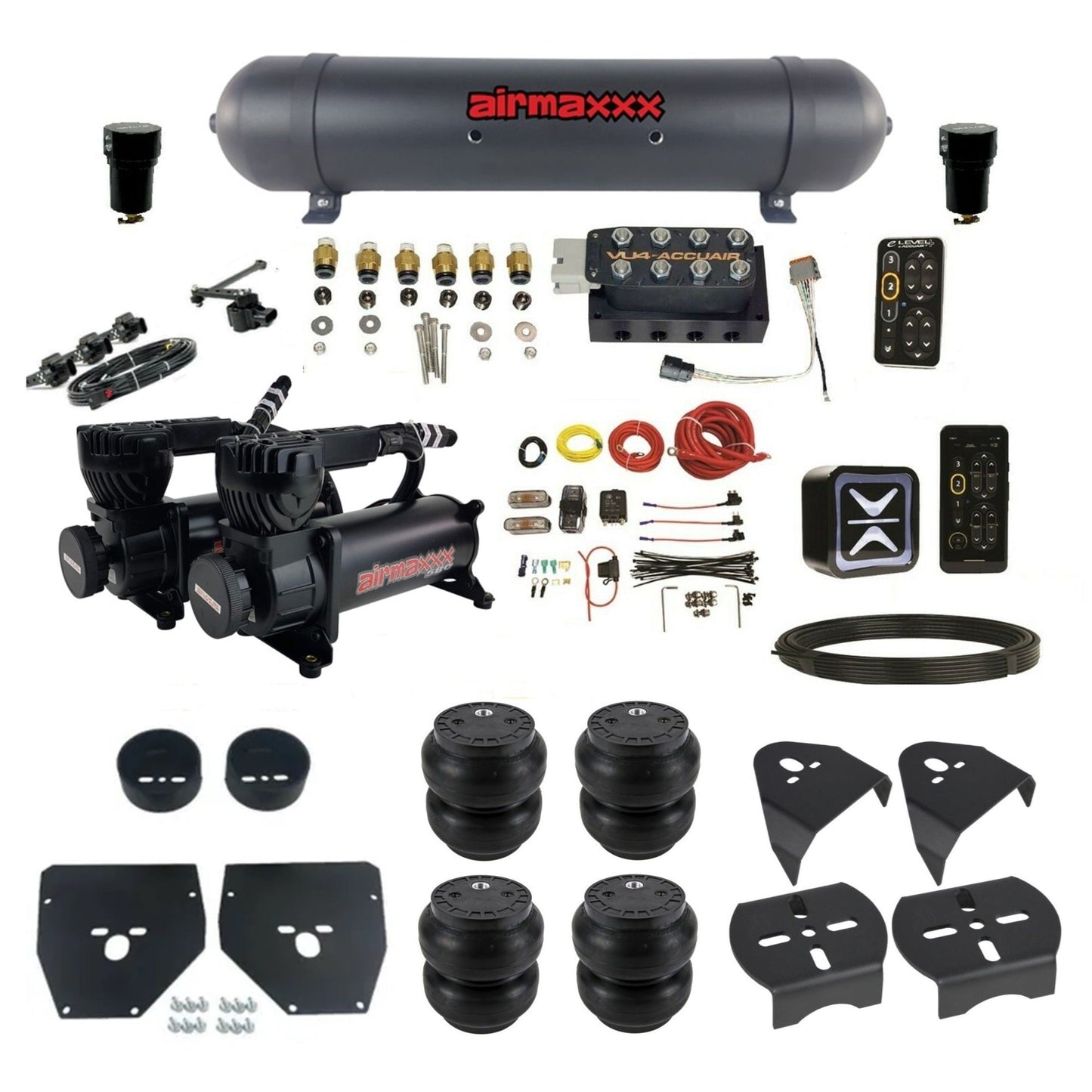 AccuAir e-Level+ Height+ Dual 580 black compressors aluminum tank slam bags air kit for 1973–1987 Chevy C10 KC1073-580B2-57ABK-VU4EHT-WK-HFSS7