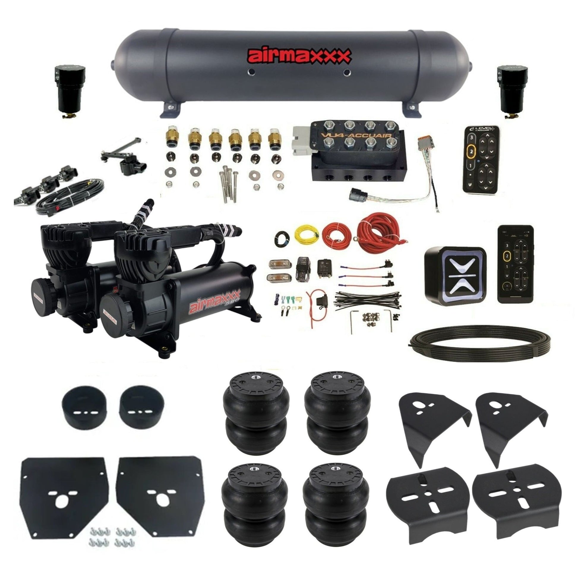 AccuAir e-Level+ Height+ Dual 580 black compressors aluminum tank slam bags air kit for 1973–1987 Chevy C10 KC1073-580B2-57ABK-VU4EHT-WK-HFSS7