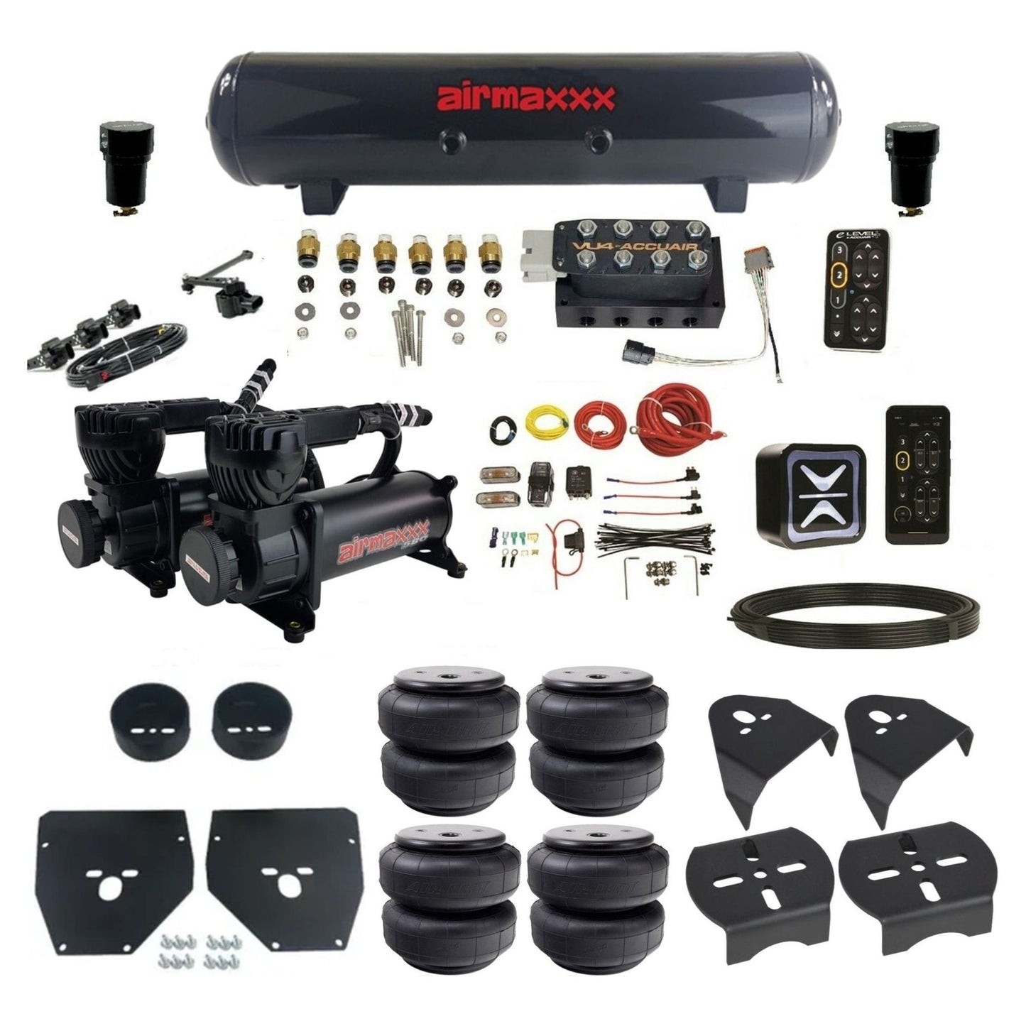 AccuAir e-Level+ Height+ Dual 580 black compressors steel tank airlift bags air kit for 1973–1987 Chevy C10 KC1073-580B2-57S-VU4EHT-WK-HFD26