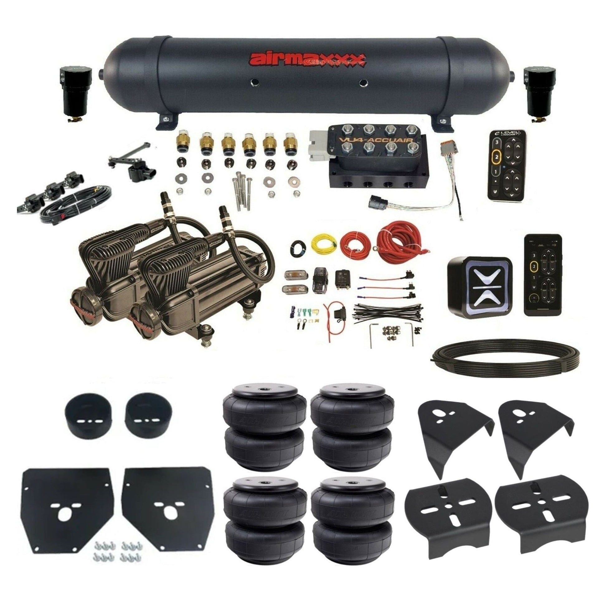 AccuAir e-Level+ Height+ Dual X-series compressors aluminum tank airlift bags air kit for 1973–1987 Chevy C10 KC1073-X2B-57ABK-VU4EHT-WK-HFD26