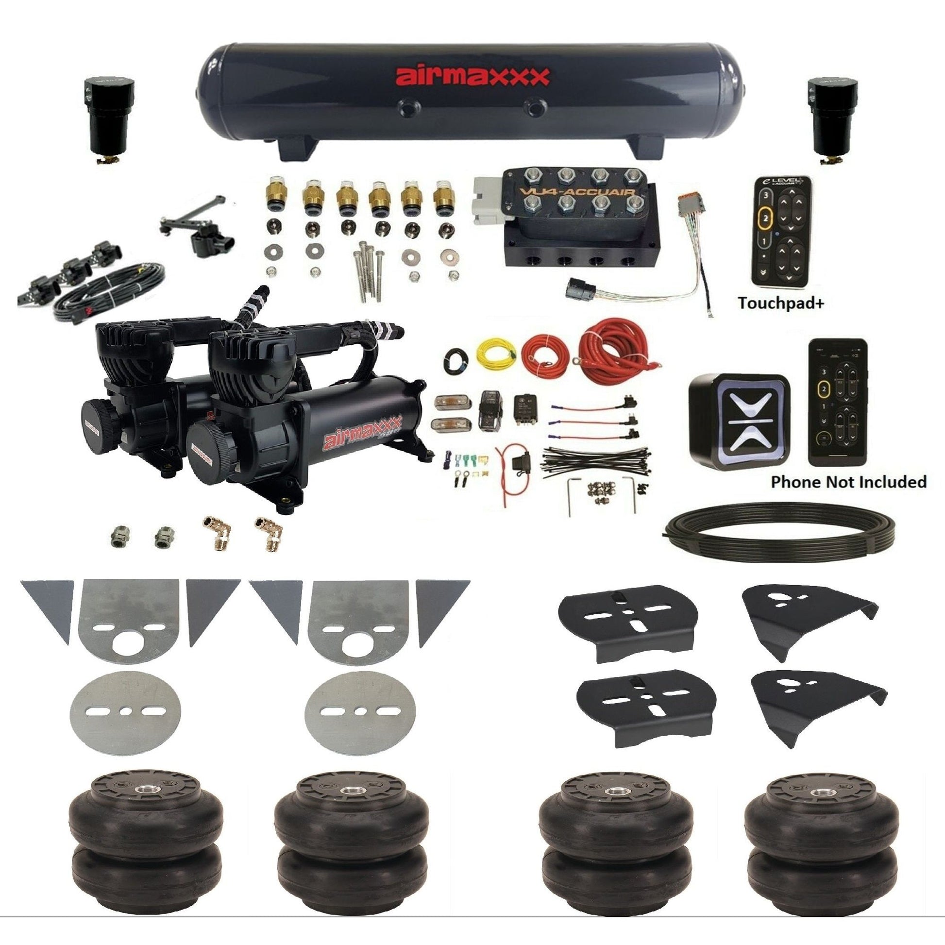 AccuAir e-Level+ Height+ VU4 air management kit with airmaxxx 580 black compressors steel tank slam bags for mini trucks KTOR-580B2-57S-VU4EHT-WK-HFSS6