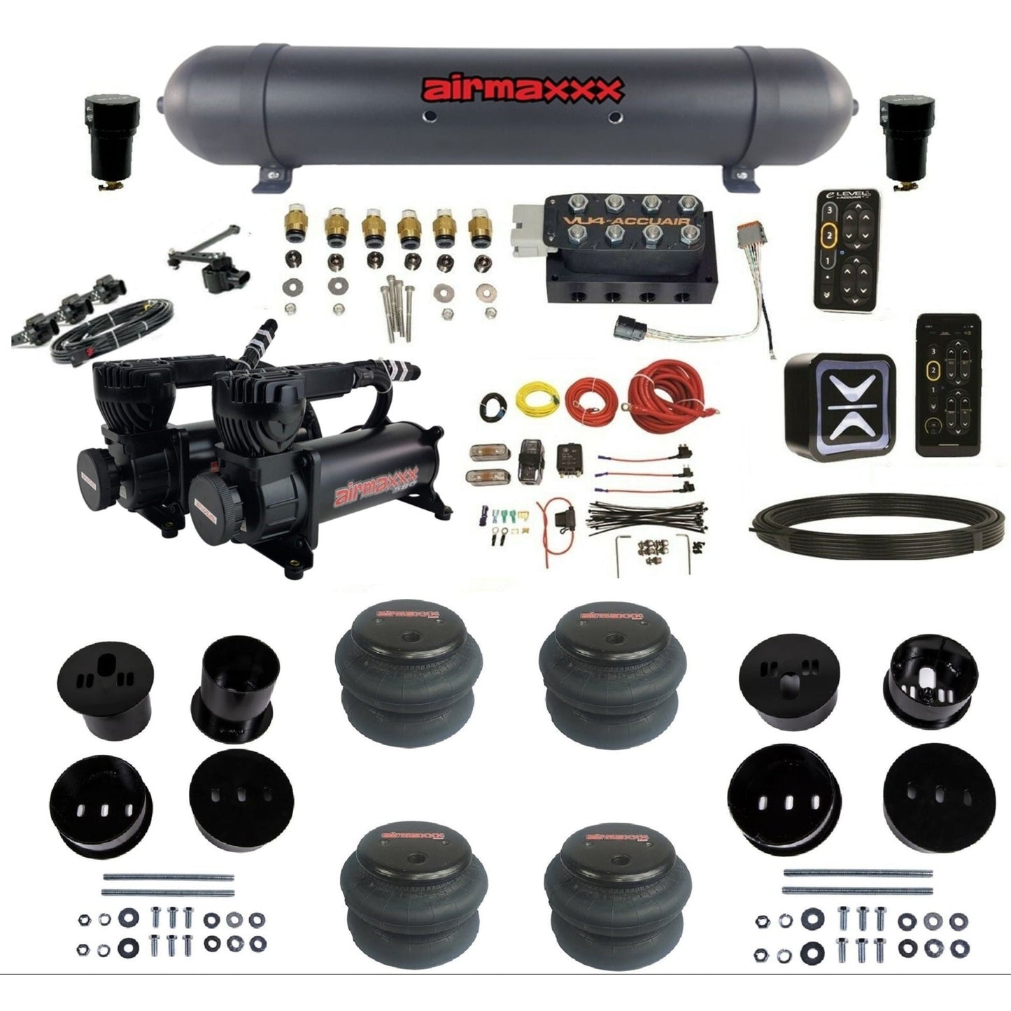 AccuAir e-Level+ Height+ VU4 dual 580 black compressors aluminum tank 2600 bags air management kit for 1958–1960 Cadillac KCAD58-580B2-57ABK-VU4EHT-WK-HF