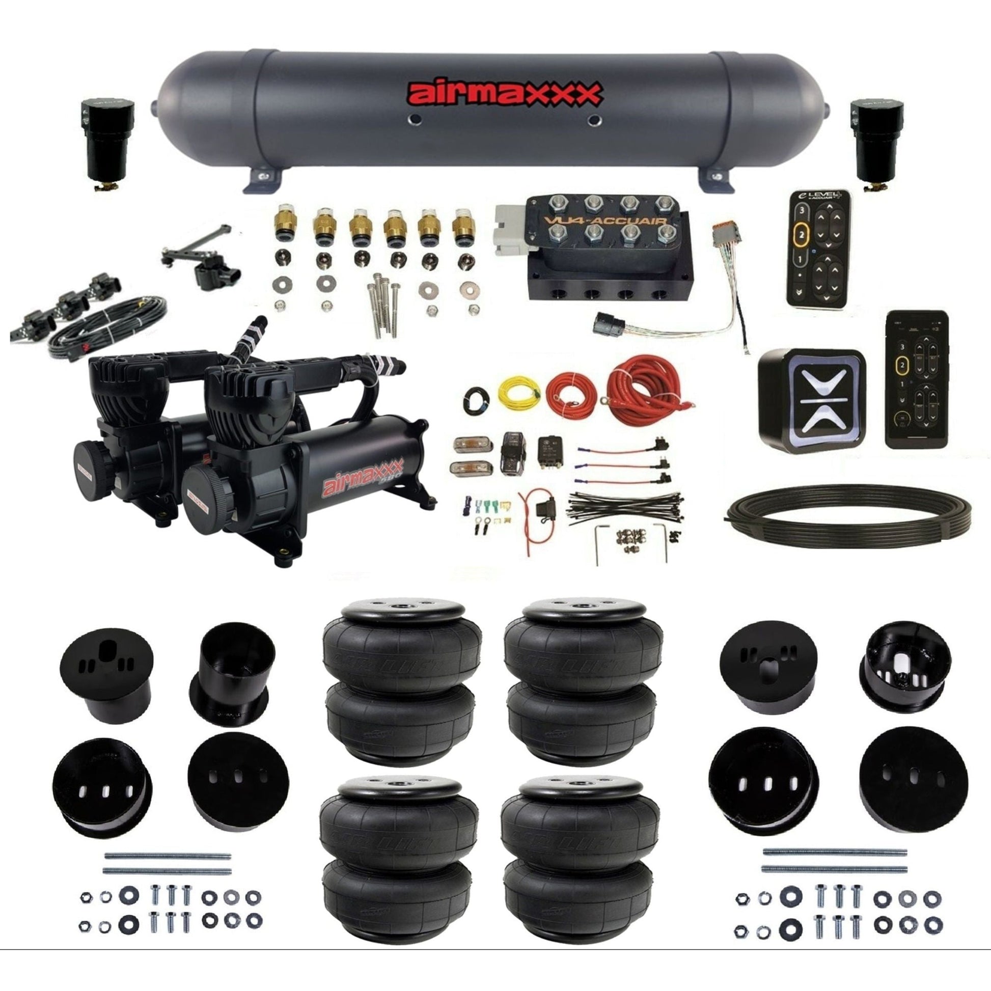 AccuAir e-Level+ Height+ VU4 dual 580 black compressors aluminum tank airlift bags air management kit for 1958–1960 Cadillac KCAD58-580B2-57ABK-VU4EHT-WK-HFD25