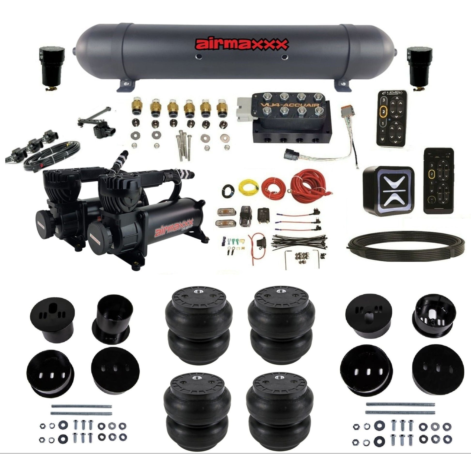 AccuAir e-Level+ Height+ VU4 dual 580 black compressors aluminum tank slam bags air management kit for 1958–1960 Cadillac KCAD58-580B2-57ABK-VU4EHT-WK-HFSS7