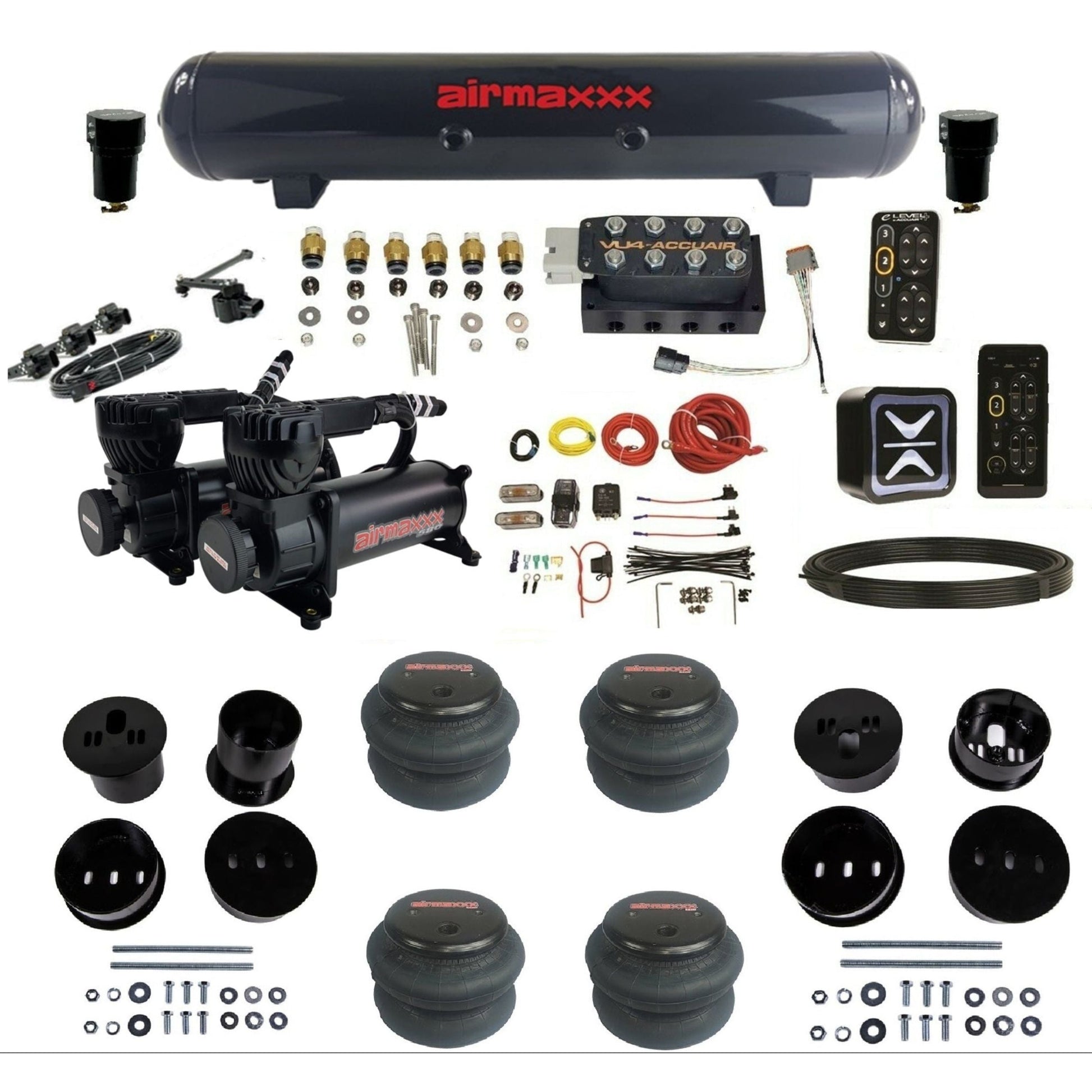 AccuAir e-Level+ Height+ VU4 dual 580 black compressors steel tank 2600 bags air management kit for 1958–1960 Cadillac KCAD58-580B2-57S-VU4EHT-WK-HF