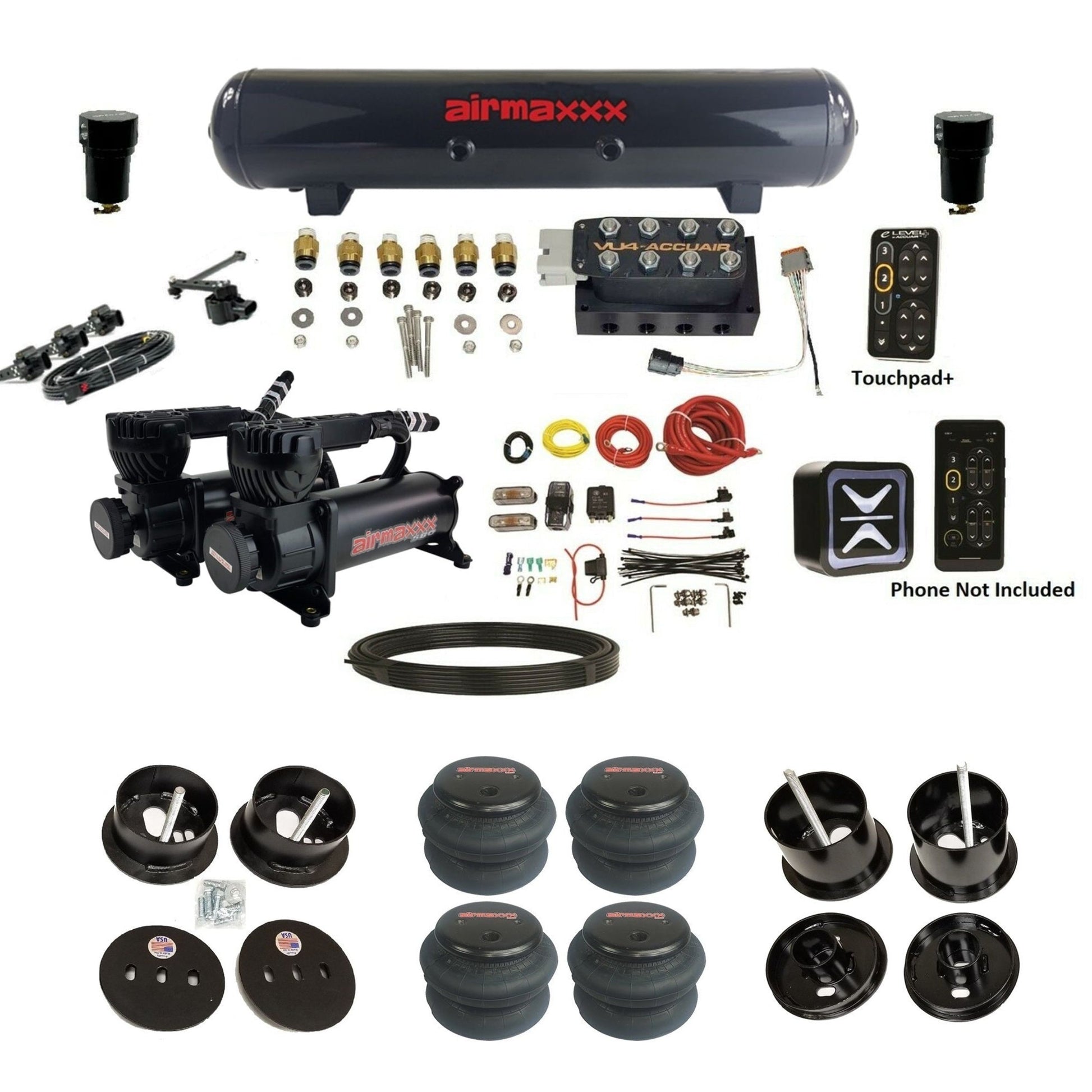 AccuAir e-Level+ Height+ VU4 dual 580 black compressors steel tank 2600 bags air ride kit for 1961–1962 Cadillac K-CAD6162-580B2-57S-VU4-E_HT