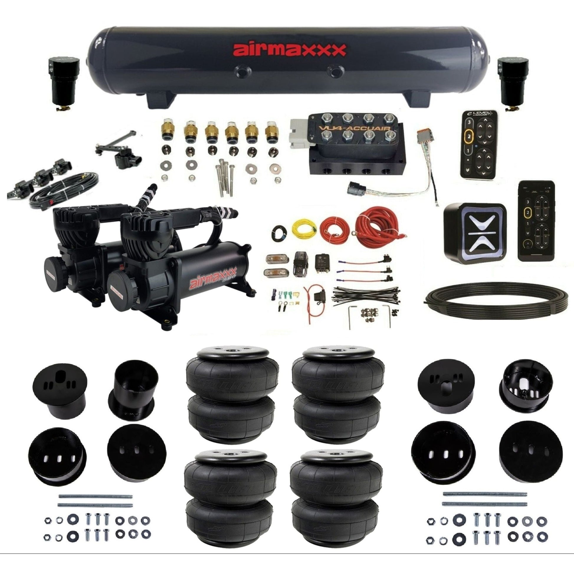 AccuAir e-Level+ Height+ VU4 dual 580 black compressors steel tank airlift bags air management kit for 1958–1960 Cadillac KCAD58-580B2-57S-VU4EHT-WK-HFD25