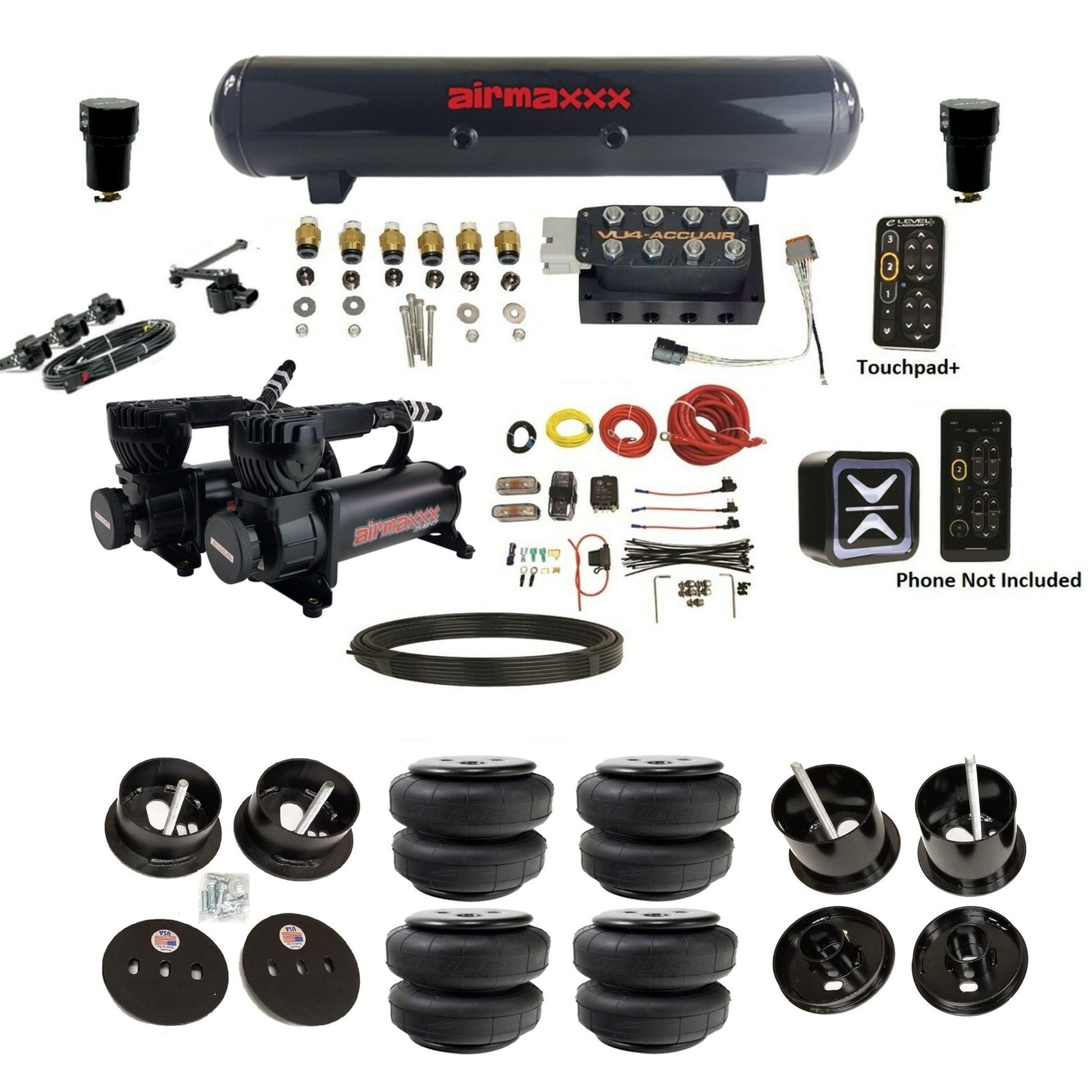 AccuAir e-Level+ Height+ VU4 dual 580 black compressors steel tank airlift bags air ride kit for 1961–1962 Cadillac K-CAD6162-580B2-57S-VU4-E_HTD25 