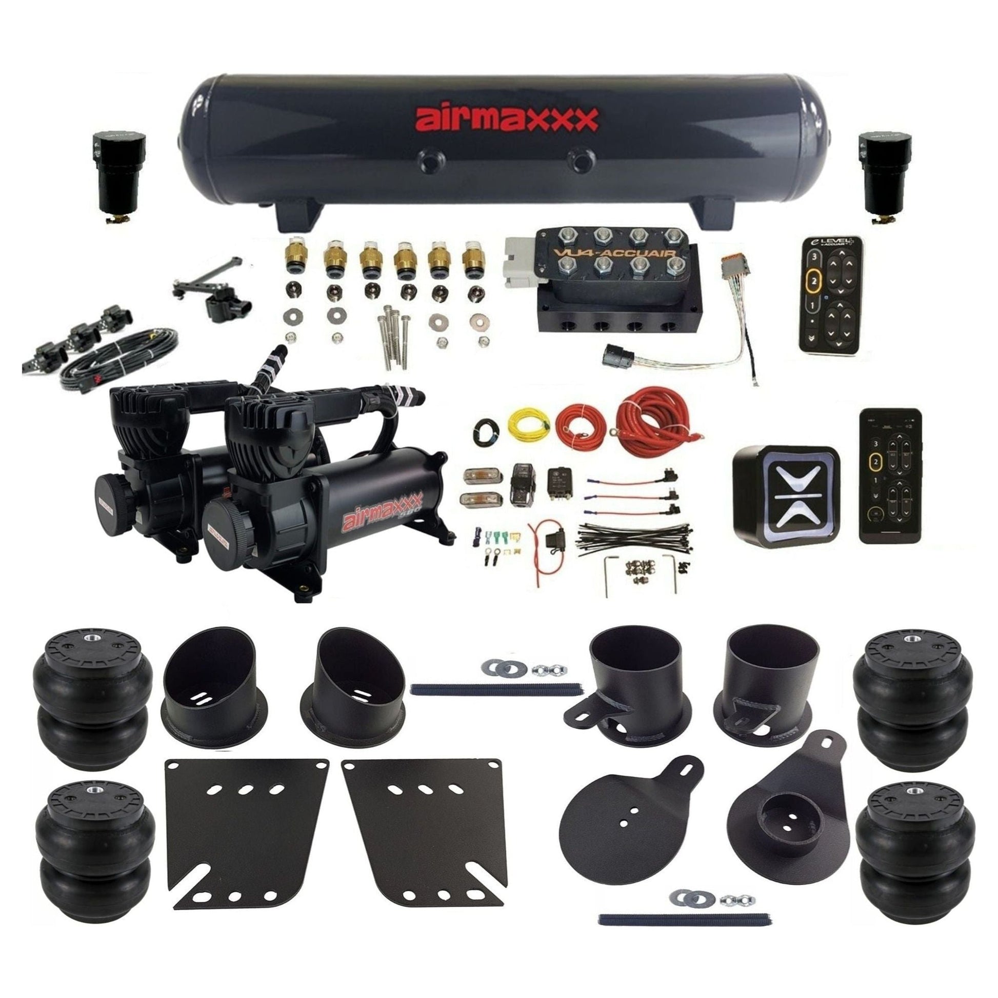 AccuAir e-Level+ Height+ VU4 dual 580 black compressors steel tank slam bags air kit for 1958–1964 Chevy Impala KIMP58-580B2-57S-VU4EHT-WK-HFSS7