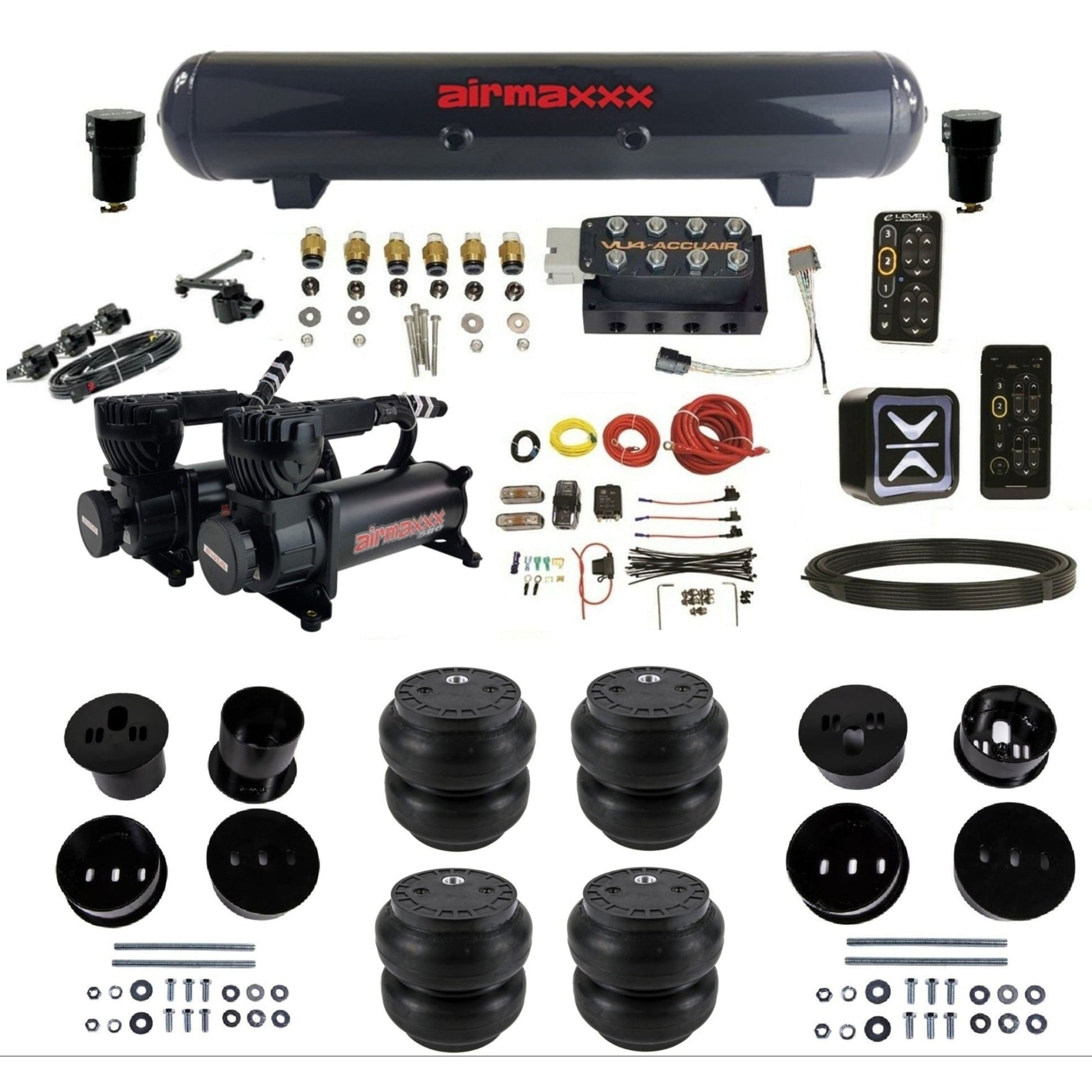 AccuAir e-Level+ Height+ VU4 dual 580 black compressors steel tank slam bags air management kit for 1958–1960 Cadillac KCAD58-580B2-57S-VU4EHT-WK-HFSS7