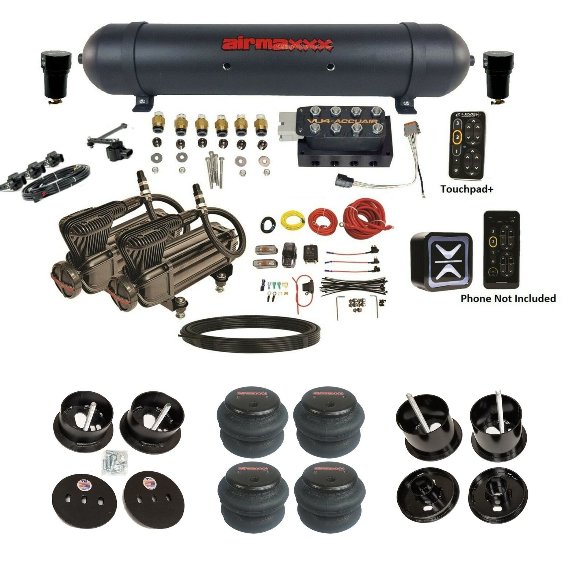 AccuAir e-Level+ Height+ VU4 dual x-series compressors aluminum tank 2600 bags air ride kit for 1961–1962 Cadillac K-CAD6162-X2B-57ABK-VU4-E_HT