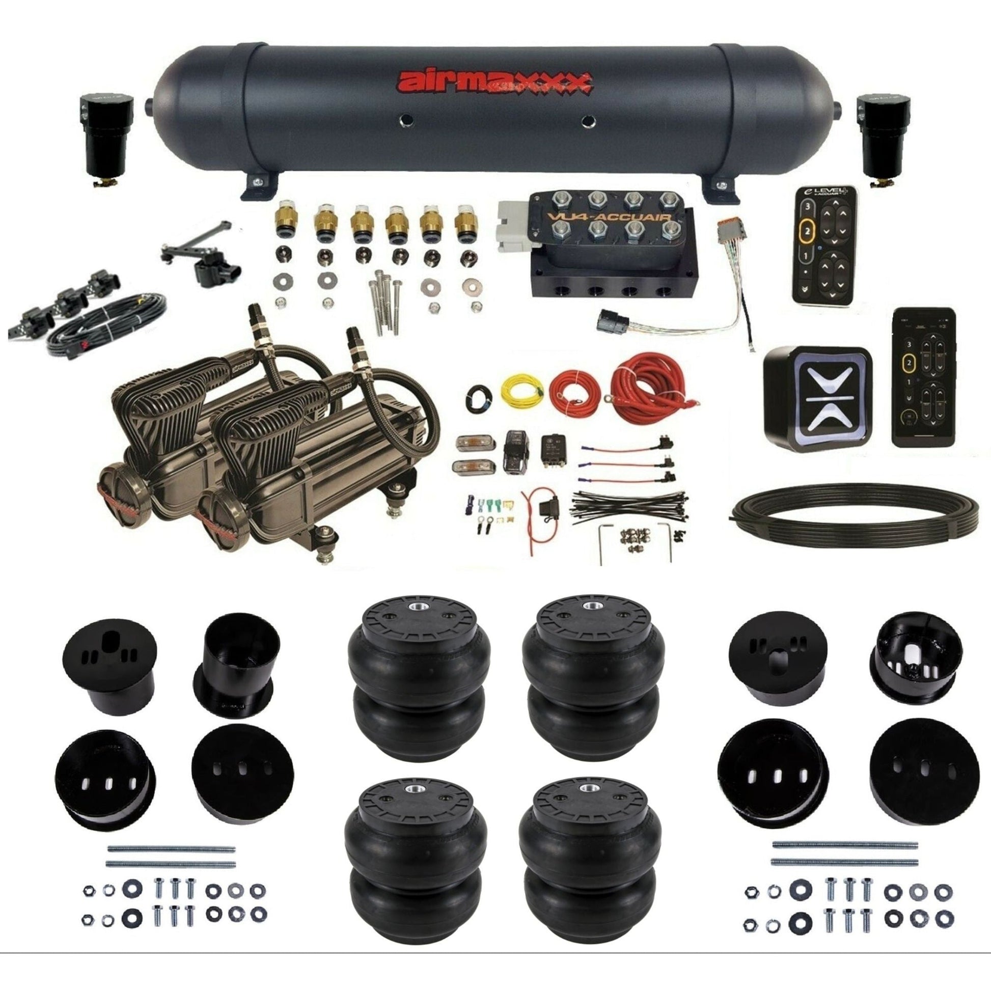 AccuAir e-Level+ Height+ VU4 dual x-series compressors aluminum tank slam bags air management kit for 1958–1960 Cadillac KCAD58-X2B-57ABK-VU4EHT-WK-HFSS7