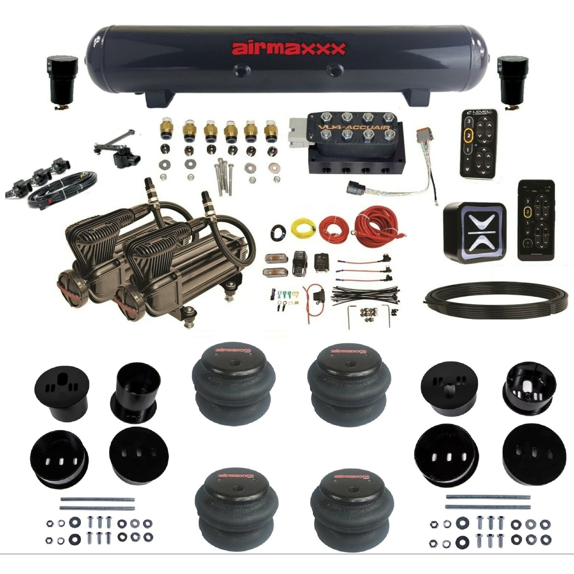 AccuAir e-Level+ Height+ VU4 dual x-series compressors steel tank 2600 bags air management kit for 1958–1960 Cadillac KCAD58-X2B-57S-VU4EHT-WK-HF