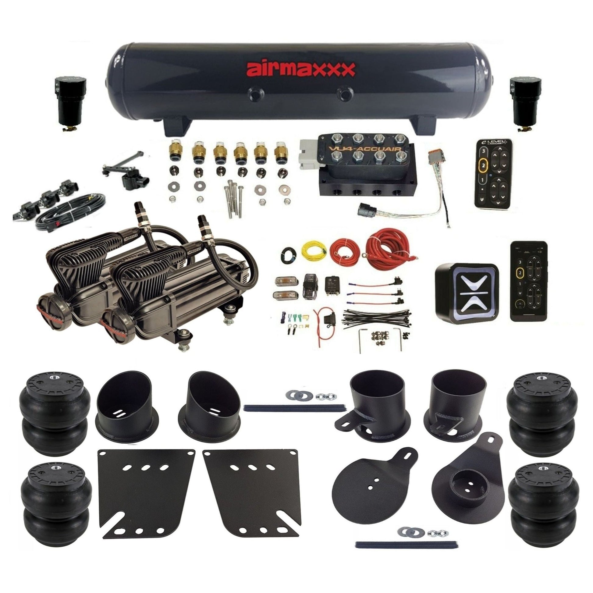 AccuAir e-Level+ Height+ VU4 dual x-series compressors steel tank slam bags air kit for 1958–1964 Chevy Impala KIMP58-XB2-57S-VU4EHT-WK-HFSS7
