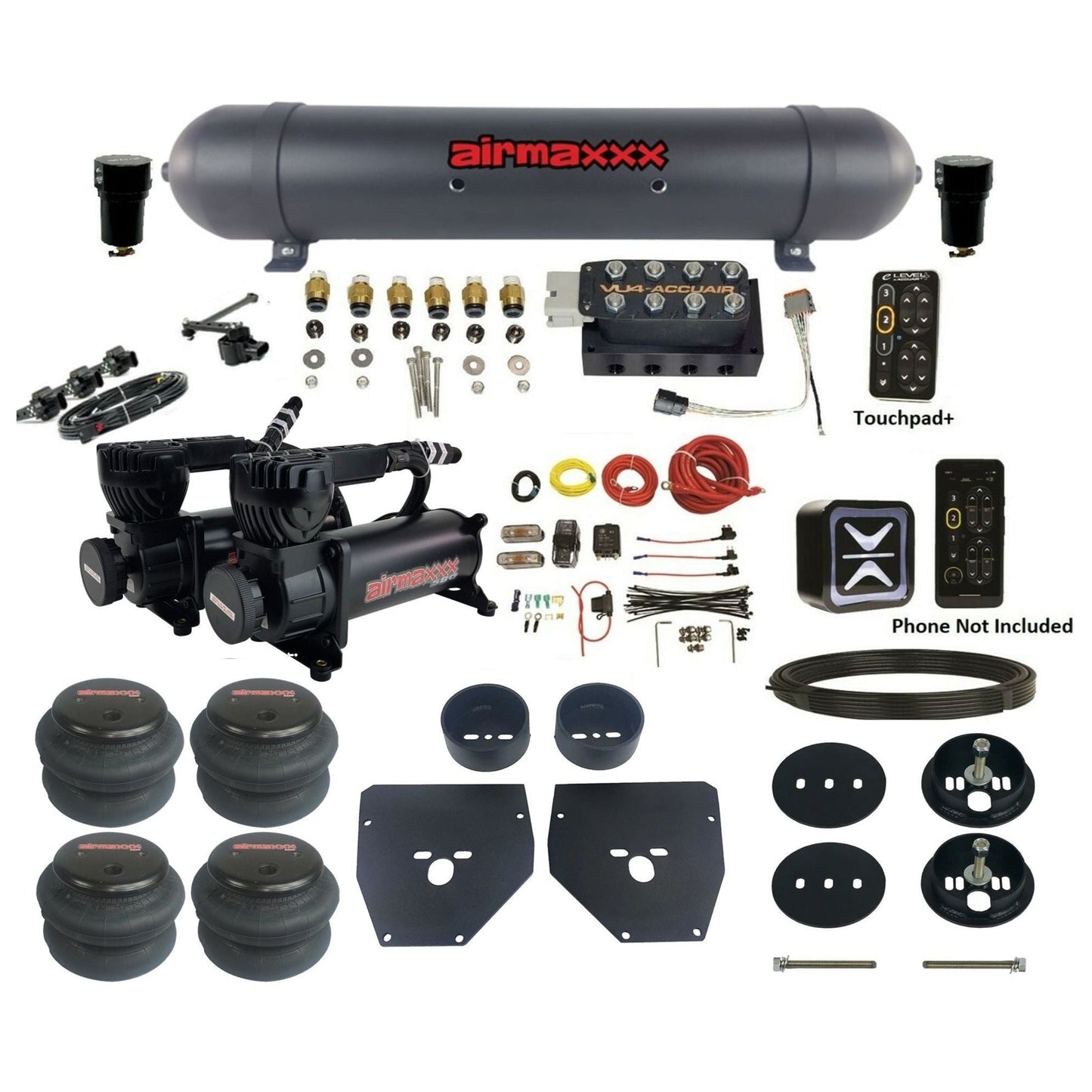 AccuAir e-Level+ Height+ dual 580 black compressors aluminum tank 2600 bags air kit for 1963–1972 Chevy C10 KC1063-580B2-57ABK-VU4EHT-WK-HF