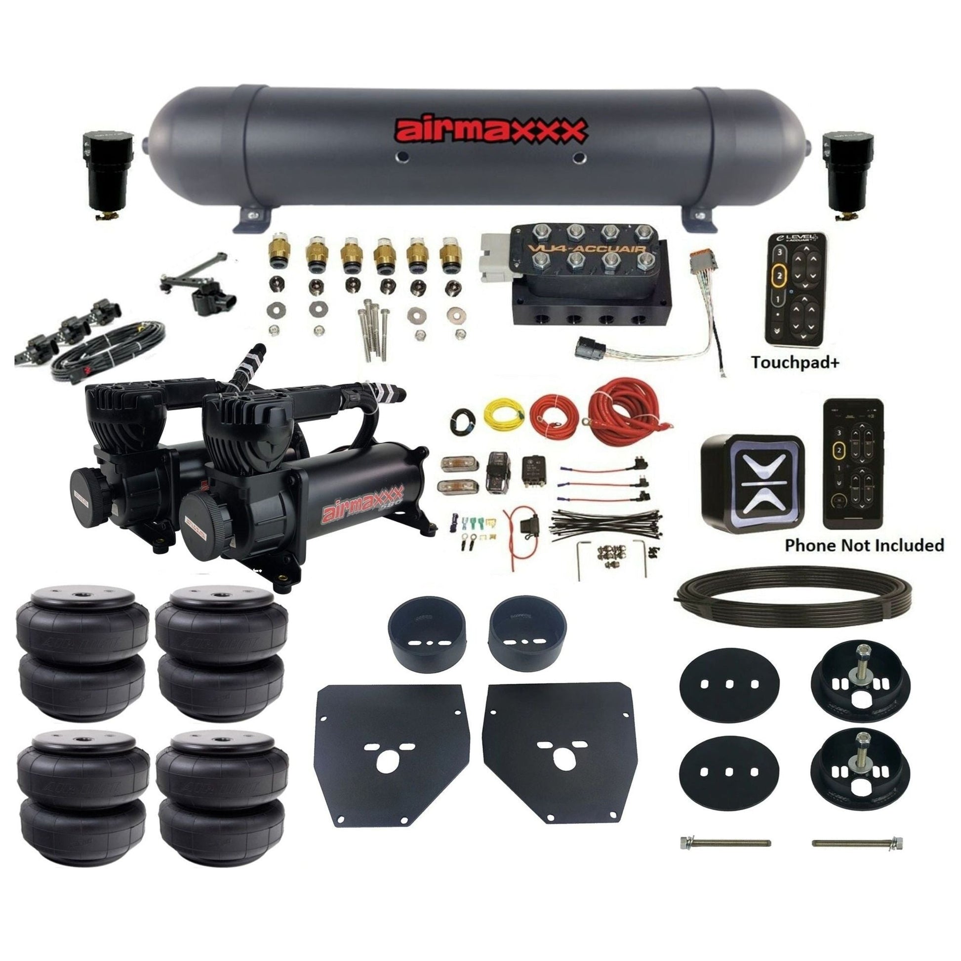 AccuAir e-Level+ Height+ dual 580 black compressors aluminum tank airlift bags air kit for 1963–1972 Chevy C10 KC1063-580B2-57ABK-VU4EHT-WK-HFD26 