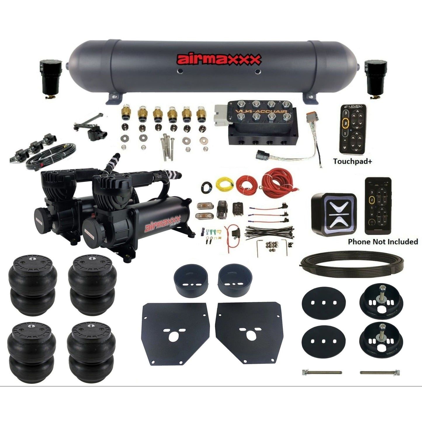 AccuAir e-Level+ Height+ dual 580 black compressors aluminum tank slam bags air kit for 1963–1972 Chevy C10 KC1063-580B2-57ABK-VU4EHT-WK-HFSS7